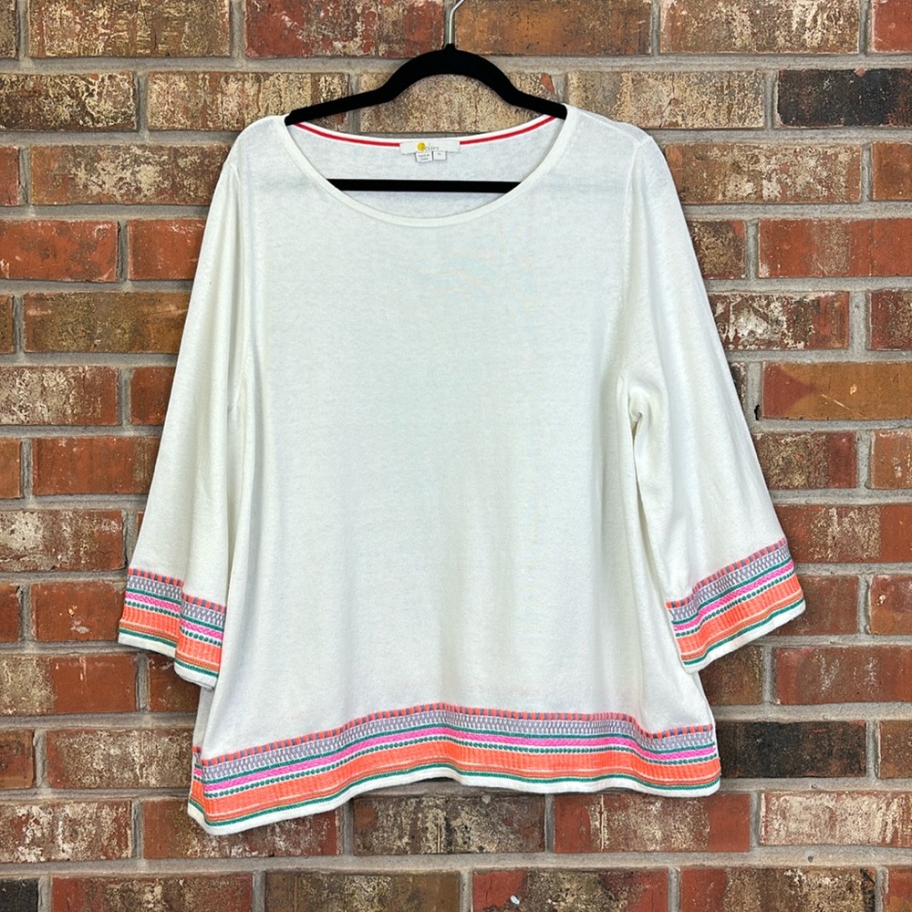 Boden Cream Blouse with Colorful Accents